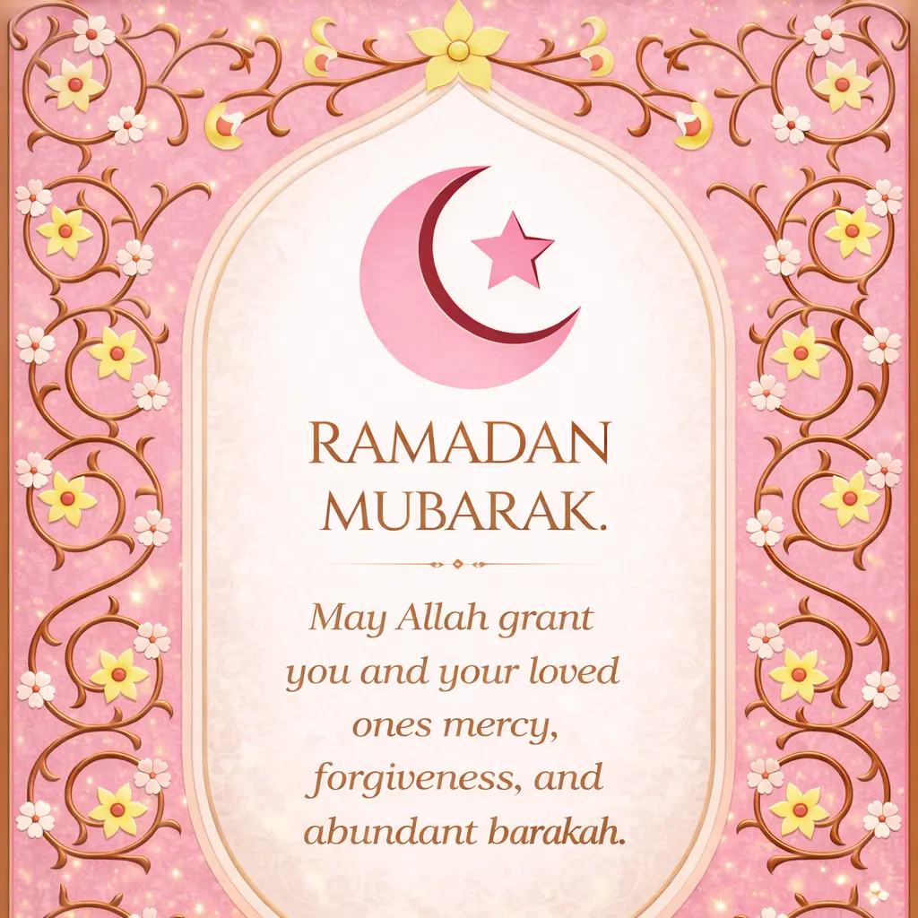 A serene and aesthetic background with a crescent moon, lanterns, and elegant gold typography reading 'Ramadan Kareem' in English, perfect for spiritual inspiration.