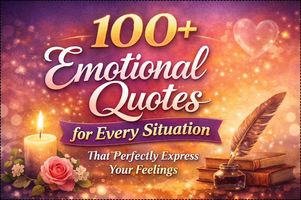 100+ emotional quotes for every situation with warm aesthetic background and elegant typography