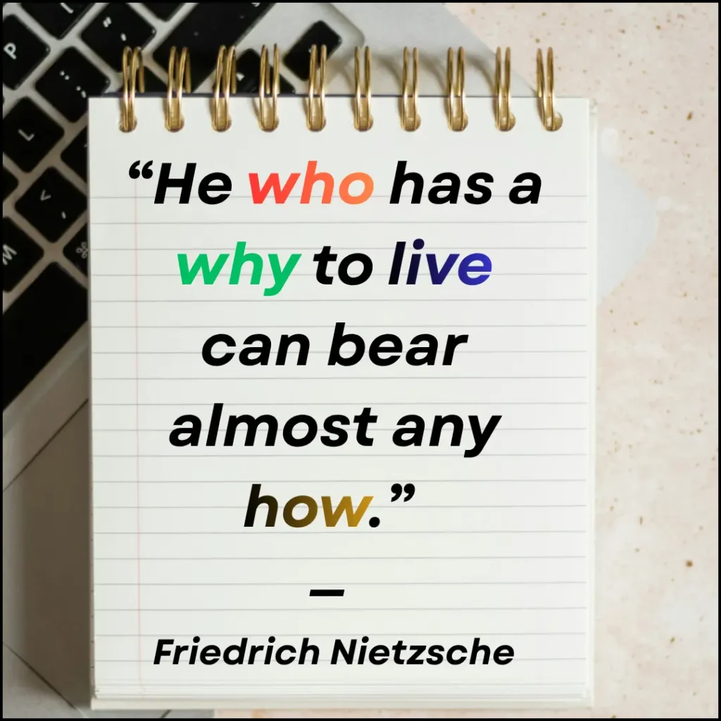 Daily inspirational quote of the day featuring a powerful message about finding one's 'why' and the strength of the human spirit to overcome any obstacle, presented in a clean and minimal design.