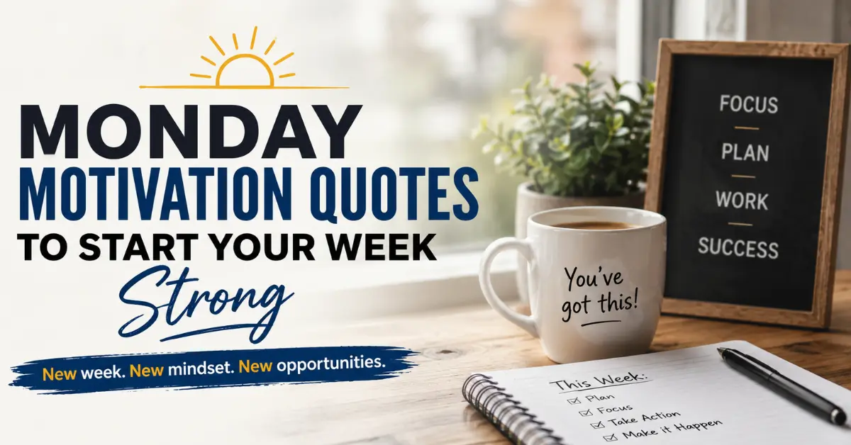 Monday motivation quotes to start your week strong with coffee, workspace, and productivity notes
