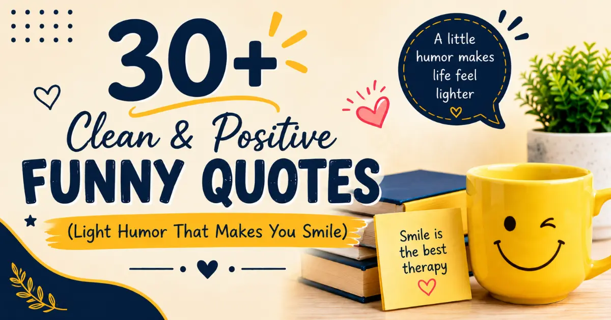 Clean and positive funny quotes banner with light humor message “A little humor makes life feel lighter”