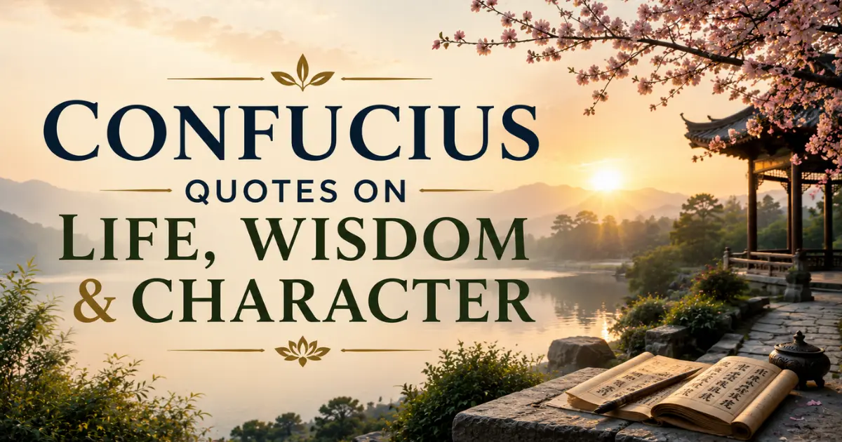 Serene Asian garden landscape with sunrise, symbolizing Confucius quotes on life, wisdom, and character