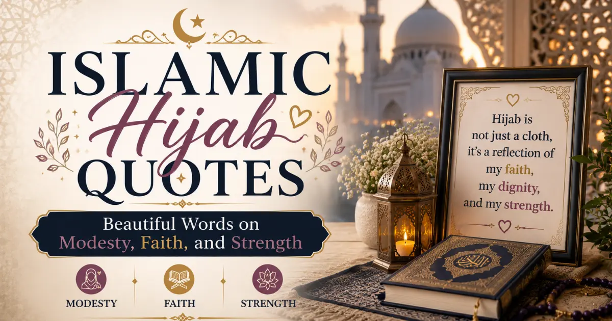 Islamic hijab quotes banner with elegant modesty theme, featuring symbolic elements of faith, strength, and spiritual inspiration