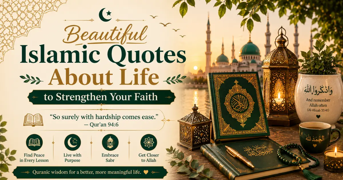 Islamic quotes about life offering wisdom, patience, gratitude, and guidance from Islamic teachings