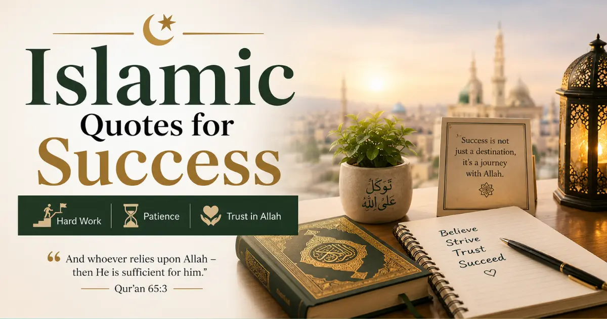 Islamic quotes for success about faith, patience, hard work, and achieving goals with Allah guidance