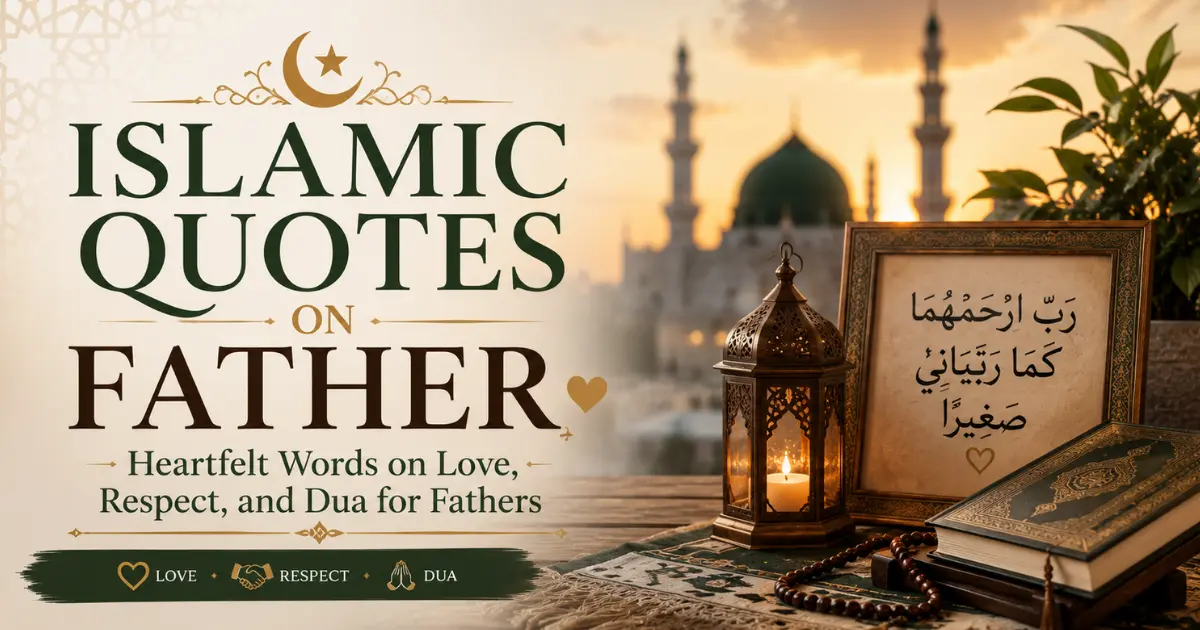 Islamic quotes on father with heartfelt words about love, respect and dua for fathers in a spiritual background