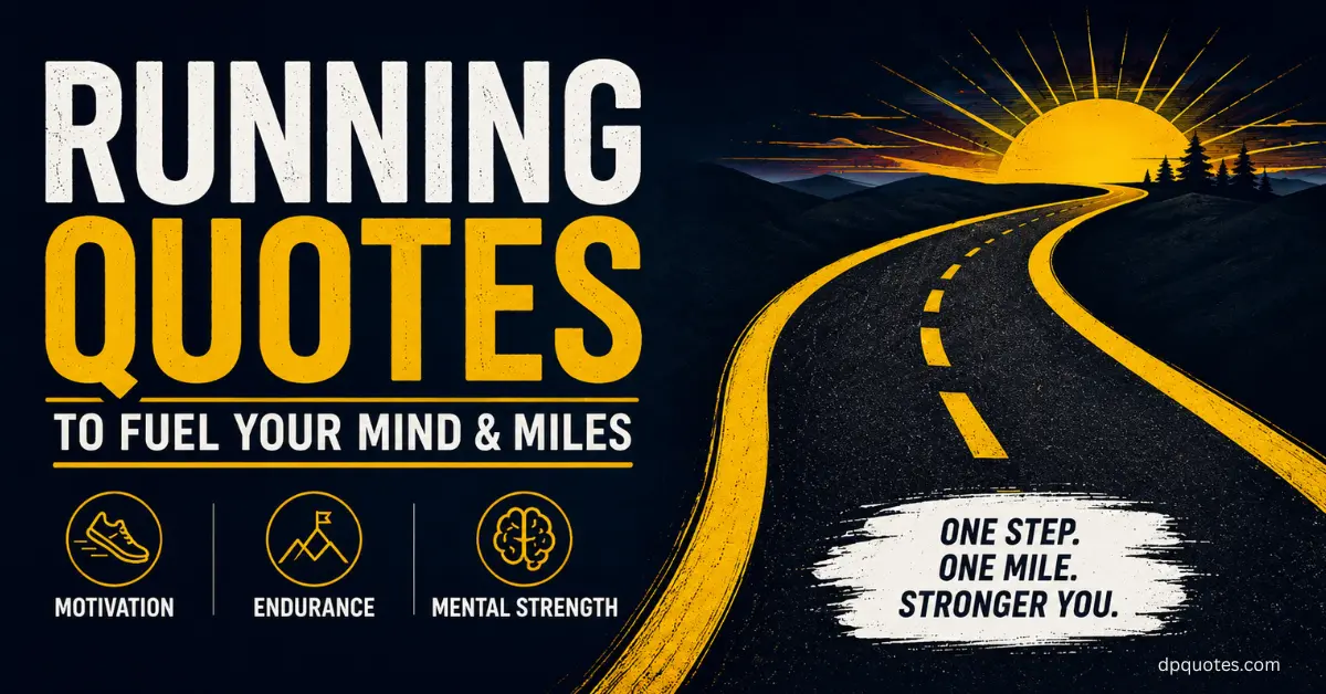 Running quotes for motivation, endurance, and mental strength with road and sunrise design