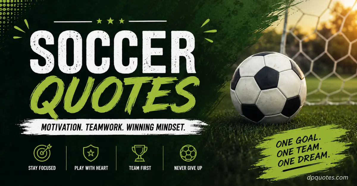 Soccer quotes design with ball and goal net representing motivation, teamwork, and a winning mindset