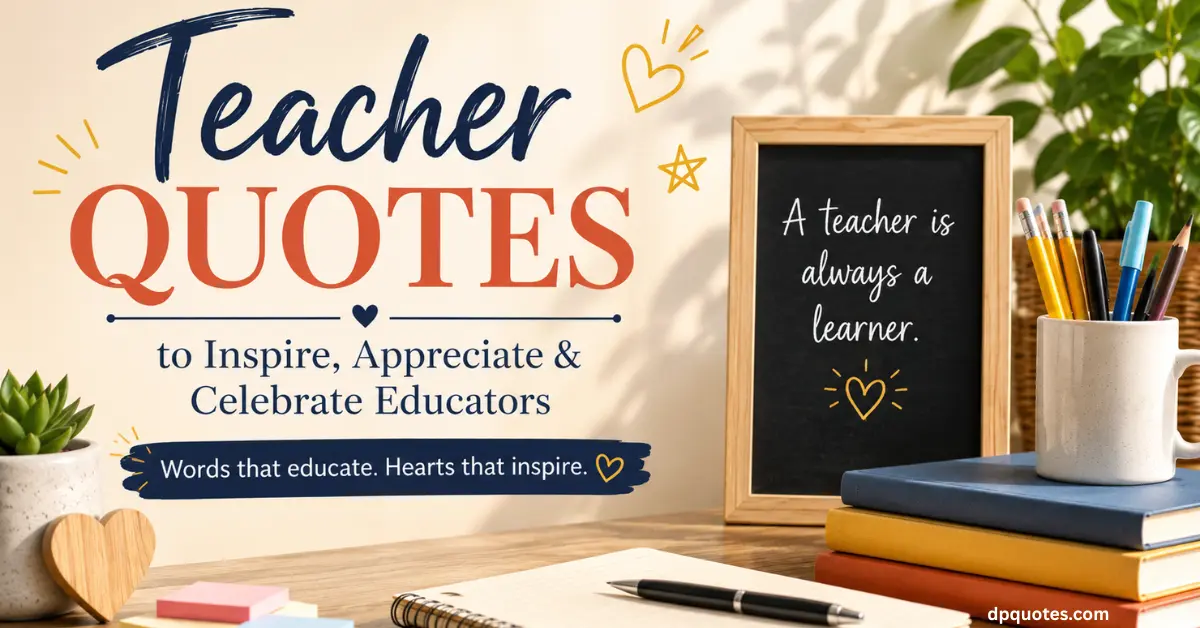 Inspirational teacher quotes concept with chalkboard message “A teacher is always a learner” on a warm classroom desk setup