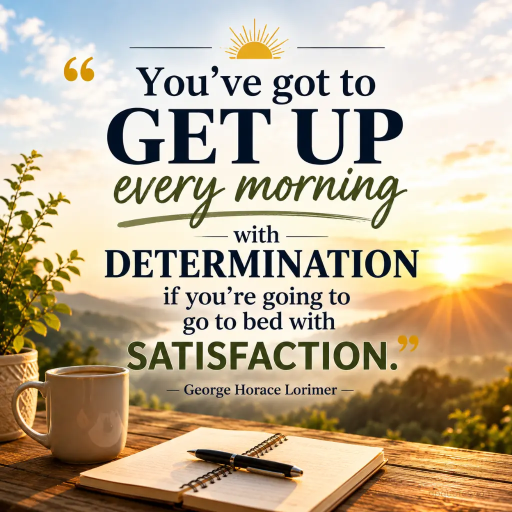 Good morning quote about getting up with determination and starting the day with purpose