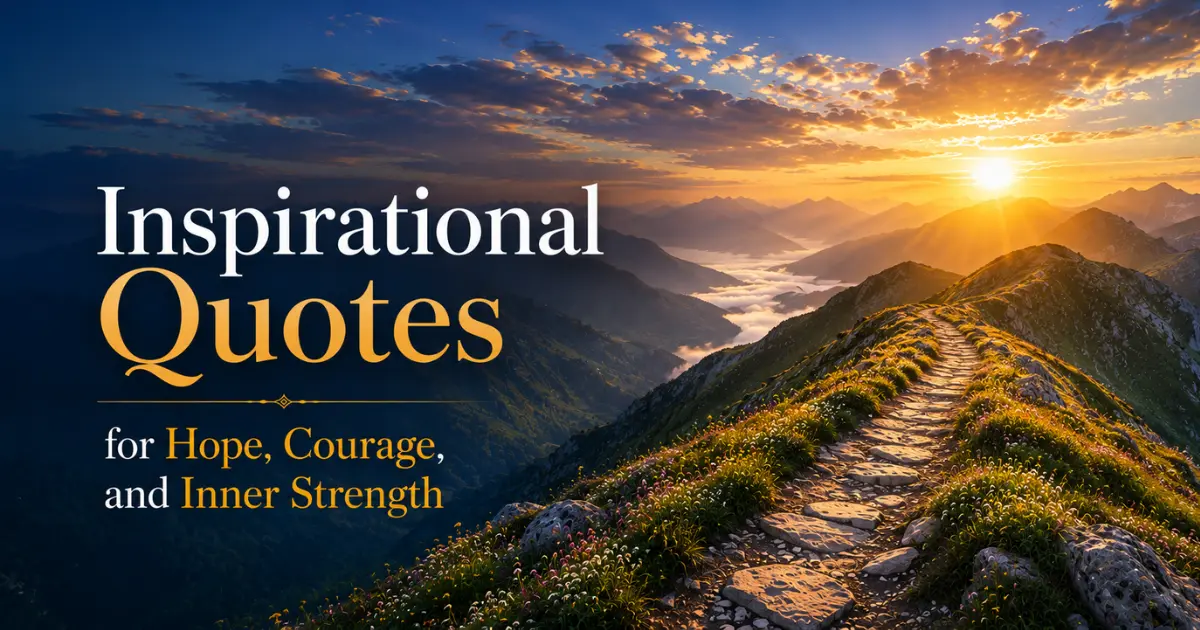 Sunrise over a mountain trail representing hope, courage, and inner strength, featured in a collection of inspirational quotes
