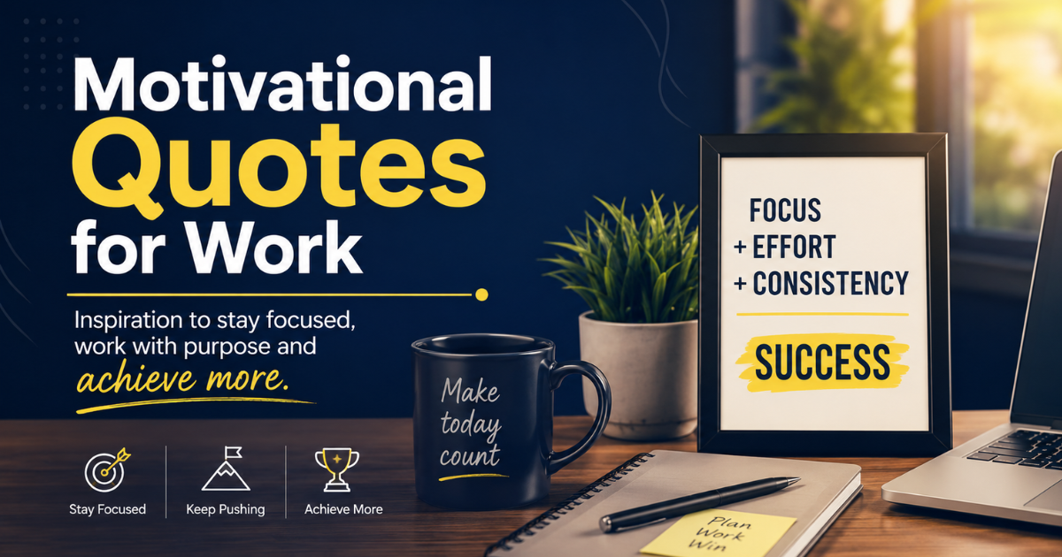 Motivational quotes for work with an inspiring office workspace to boost productivity, focus, teamwork, and career success.