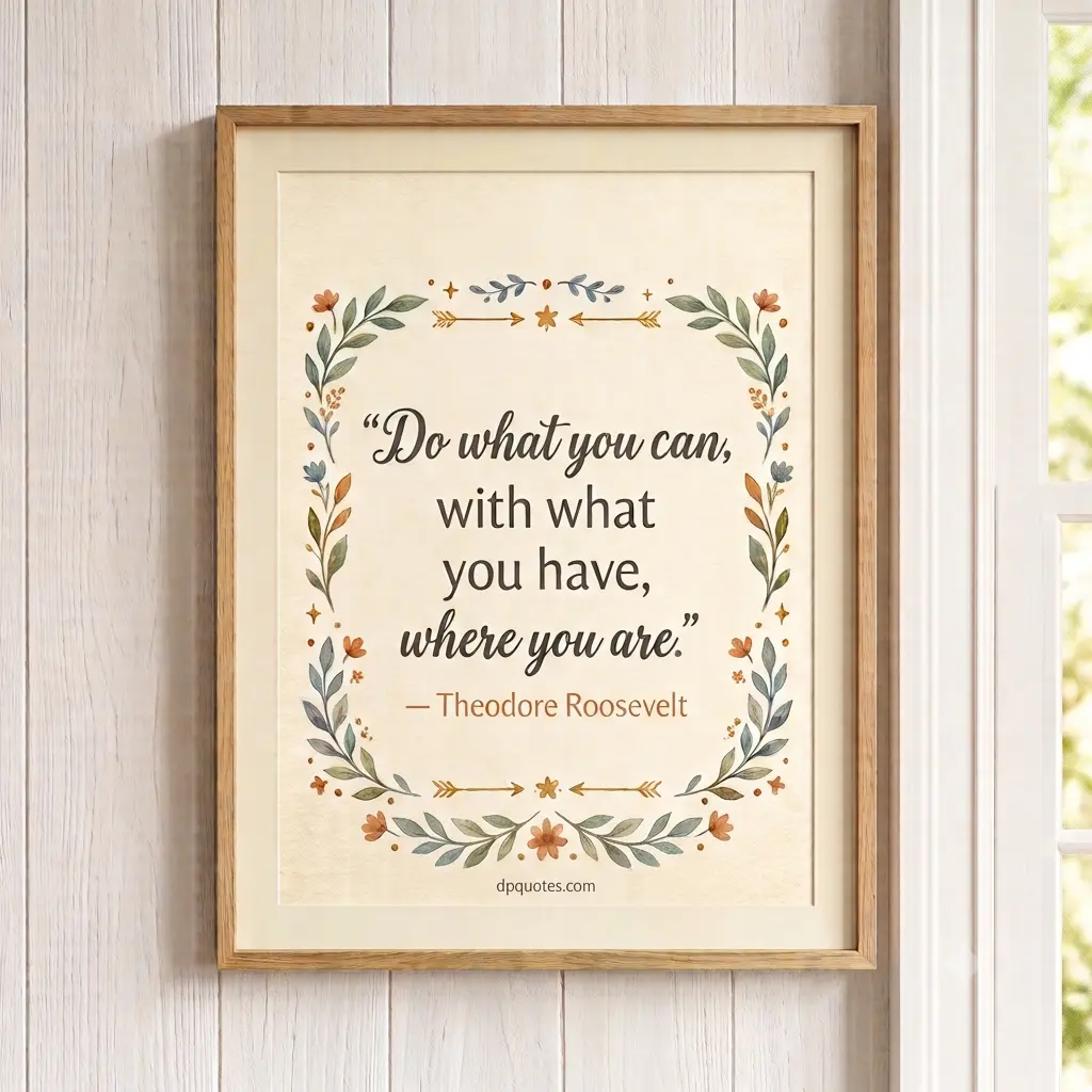 Printable wall art displaying the quote: Do what you can, with what you have, where you are by Theodore Roosevelt.