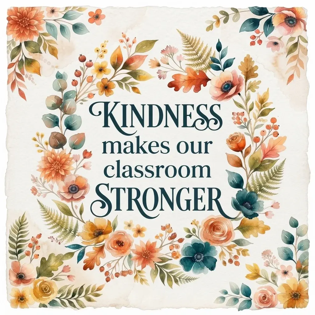 Printable 8.5x11 inch US Letter classroom poster featuring the quote 'Kindness makes our classroom stronger' for teacher decor and school bulletin boards.