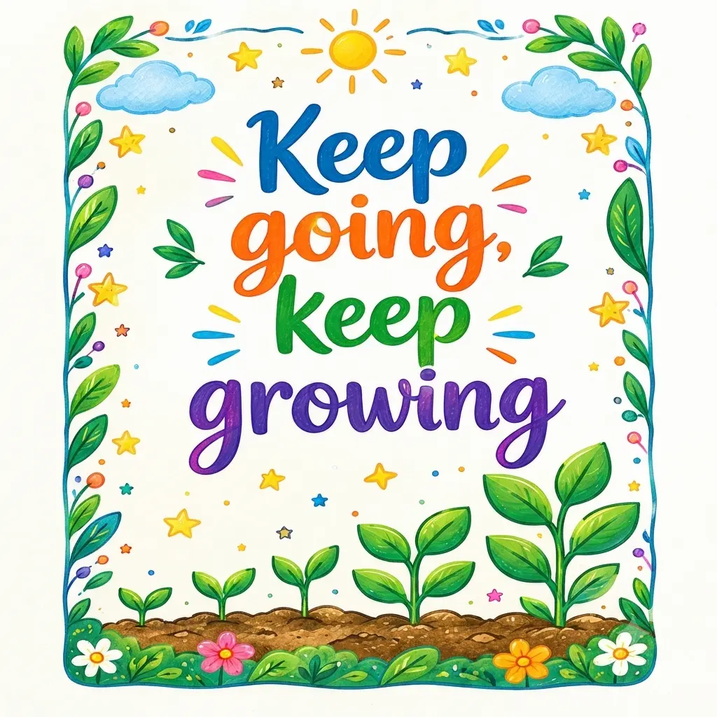 Motivational printable quote for kids encouraging children to keep going and keep growing