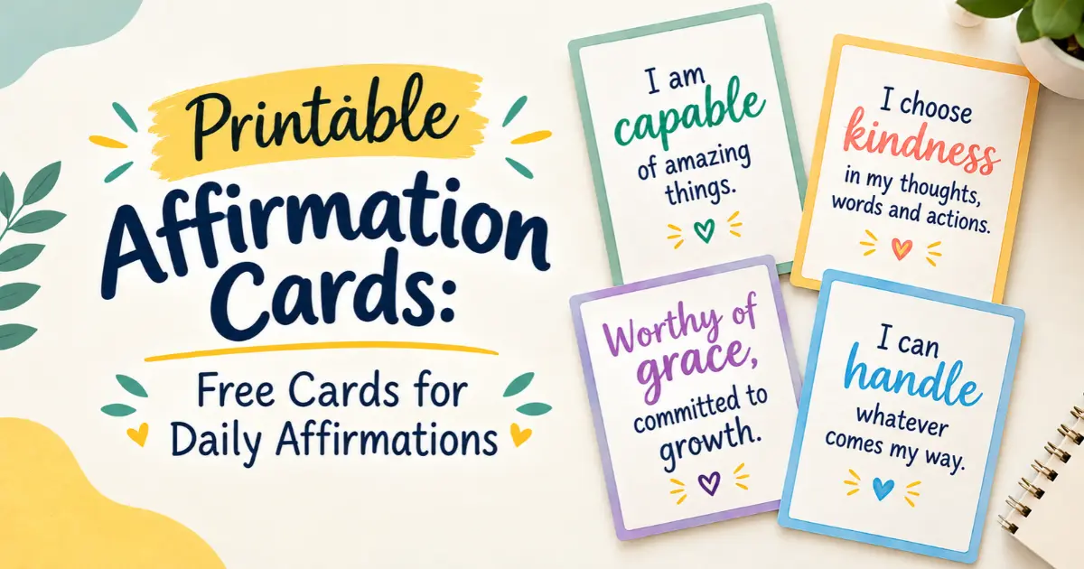 Grid layout of printable affirmation cards featuring clean typography and daily positive messages, ready to download and cut.