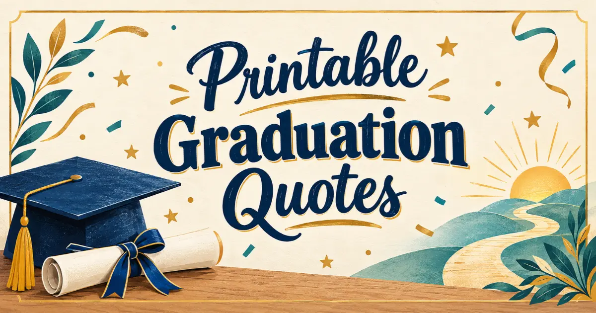 Printable graduation quotes featuring a graduation cap, diploma, and inspiring celebration design