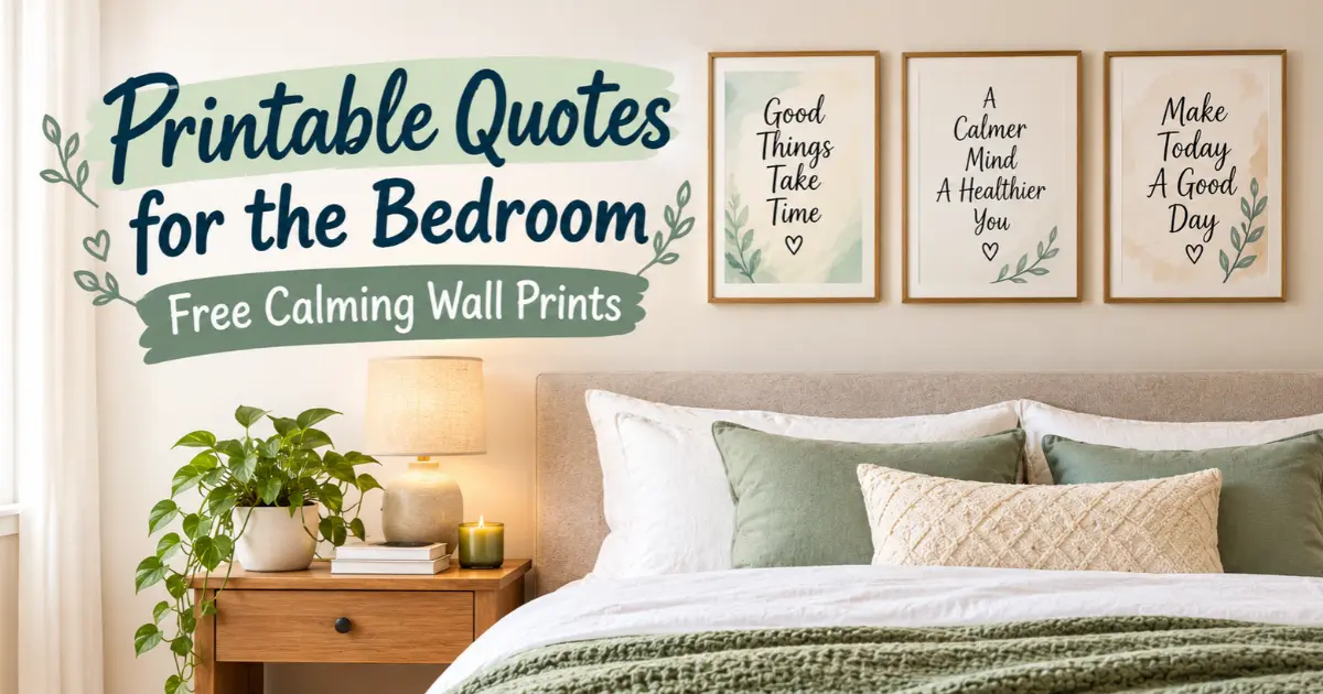 Free printable calming quotes for the bedroom wall art framed above a bed